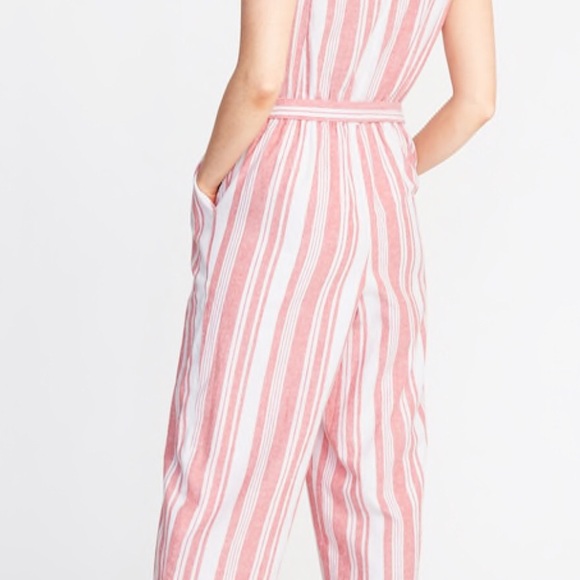 Old Navy white & gray striped tie-belt jumpsuit - Picture 6 of 7